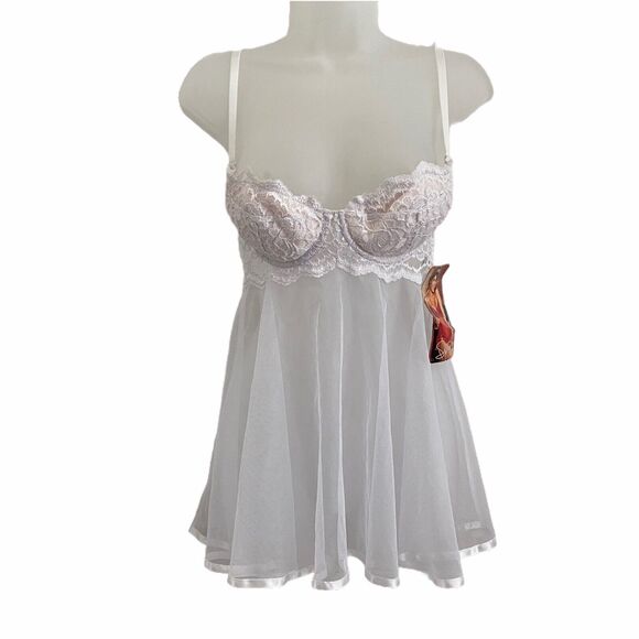 Shirley of Hollywood Small Teddie Nightie G String White Pushup NWT Lingerie - Picture 1 of 10